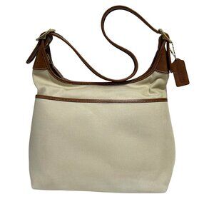 Vintage Y2K Coach Beige Canvas & Leather Shoulder Bag With Red Interior